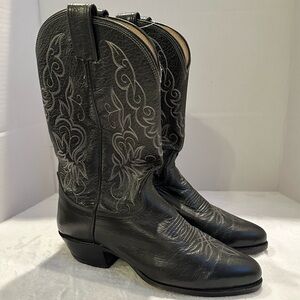 Vintage Olathe Boots Hand Made Black Leather Western Cowboy Boots Mens 8E rodeo